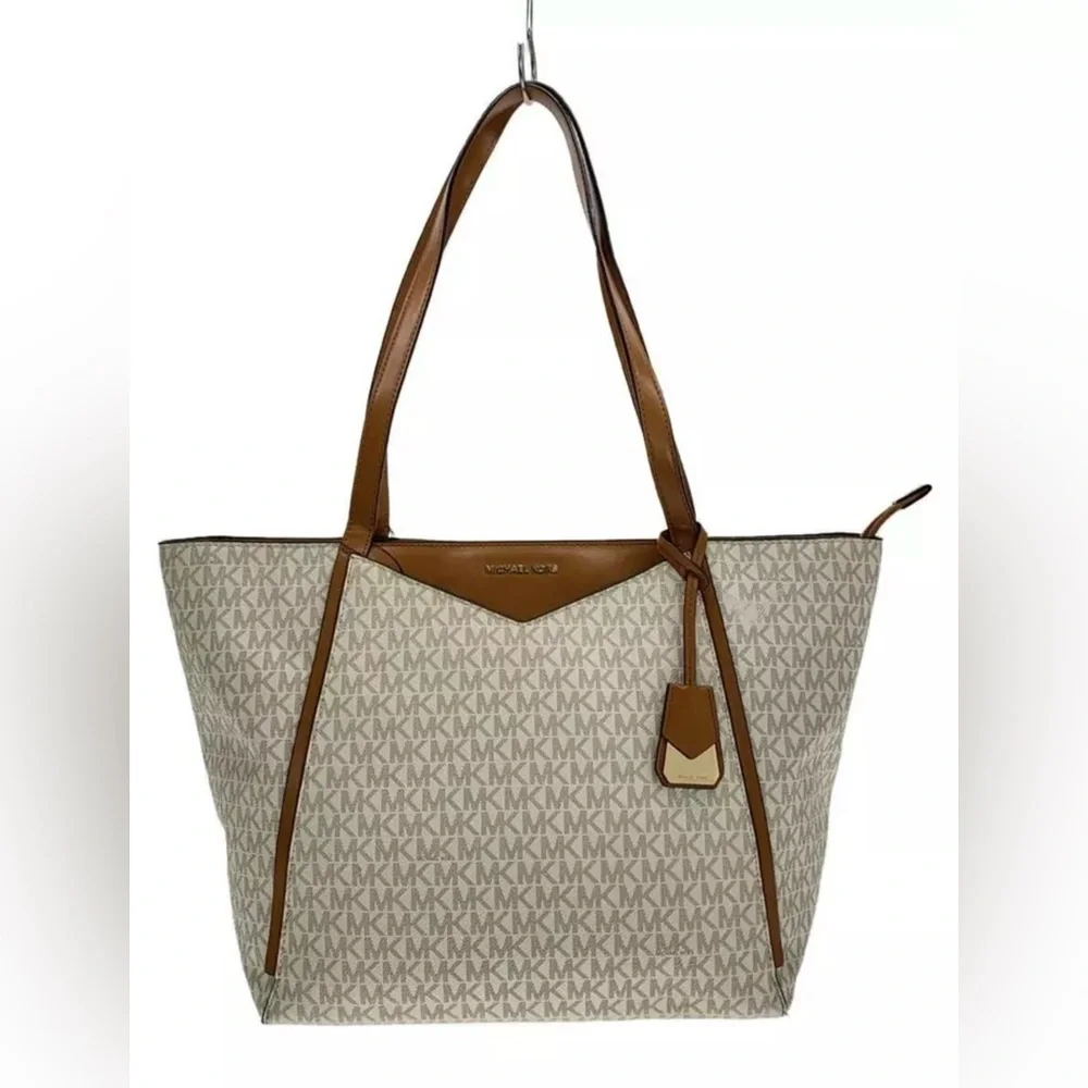 NEW! Michael Kors Womens Whitney Large Logo Monogram Tote Bag Beige/Vainilla